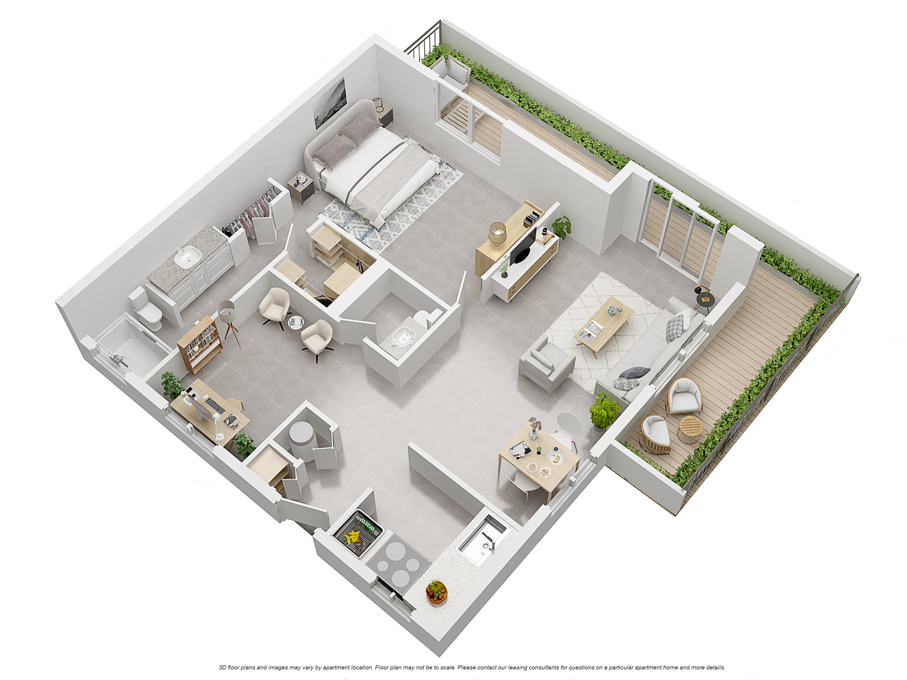 Floor plan for 1 bed, 1.5 baths, 755 sqft